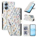 For OPPO A78 4G Global Flower Pattern Buckle Leather Phone Case with Lanyard(Blue Flowers)