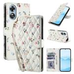 For OPPO A78 5G Global Flower Pattern Buckle Leather Phone Case with Lanyard(Pink Flowers)