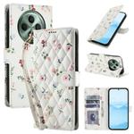 For OPPO Reno12 F 4G / 5G Flower Pattern Buckle Leather Phone Case with Lanyard(Pink Flowers)