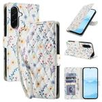 For Samsung Galaxy A36 5G Flower Pattern Buckle Leather Phone Case with Lanyard(Blue Flowers)