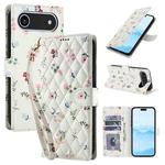 For iPhone 17 Air Flower Pattern Buckle Leather Phone Case with Lanyard(Pink Flowers)