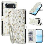 For iPhone 17 Air Flower Pattern Buckle Leather Phone Case with Lanyard(Yellow Flowers)