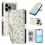 For iPhone 17 Pro Flower Pattern Buckle Leather Phone Case with Lanyard(Yellow Flowers)