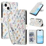 For iPhone 15 Plus / 14 Plus Flower Pattern Buckle Leather Phone Case with Lanyard(Blue Flowers)