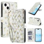 For iPhone 15 Plus / 14 Plus Flower Pattern Buckle Leather Phone Case with Lanyard(Yellow Flowers)