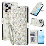For iPhone 14 Pro Max Flower Pattern Buckle Leather Phone Case with Lanyard(Yellow Flowers)