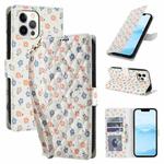 For iPhone 12 / 12 Pro Flower Pattern Buckle Leather Phone Case with Lanyard(Florals)