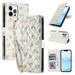 For iPhone 12 / 12 Pro Flower Pattern Buckle Leather Phone Case with Lanyard(Yellow Flowers)