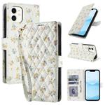 For iPhone 12 mini Flower Pattern Buckle Leather Phone Case with Lanyard(Yellow Flowers)