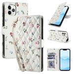 For iPhone 11 Pro Max Flower Pattern Buckle Leather Phone Case with Lanyard(Pink Flowers)