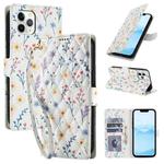For iPhone 11 Pro Max Flower Pattern Buckle Leather Phone Case with Lanyard(Blue Flowers)