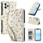 For iPhone 11 Pro Max Flower Pattern Buckle Leather Phone Case with Lanyard(Orange Flowers)