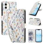 For iPhone 11 Flower Pattern Buckle Leather Phone Case with Lanyard(Blue Flowers)