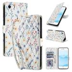 For iPhone SE 2022 / SE 2020 / 8 / 7 Flower Pattern Buckle Leather Phone Case with Lanyard(Blue Flowers)