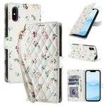 For iPhone X / XS Flower Pattern Buckle Leather Phone Case with Lanyard(Pink Flowers)