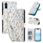 For iPhone X / XS Flower Pattern Buckle Leather Phone Case with Lanyard(Blue Flowers)