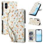 For iPhone X / XS Flower Pattern Buckle Leather Phone Case with Lanyard(Orange Flowers)