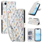 For iPhone XR Flower Pattern Buckle Leather Phone Case with Lanyard(Blue Flowers)