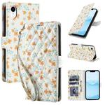 For iPhone XR Flower Pattern Buckle Leather Phone Case with Lanyard(Orange Flowers)