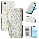 For iPhone XR Flower Pattern Buckle Leather Phone Case with Lanyard(Yellow Flowers)
