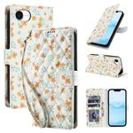 For iPhone 16e Flower Pattern Buckle Leather Phone Case with Lanyard(Orange Flowers)