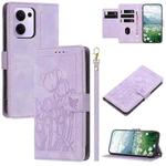 For OPPO Reno13 F 5G / 4G Tulips Embossed Leather Phone Case with Lanyard(Purple)