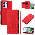 For OPPO Reno13 F 5G / 4G Tulips Embossed Leather Phone Case with Lanyard(Red)