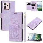 For OPPO Reno14 F 5G Tulips Embossed Leather Phone Case with Lanyard(Purple)