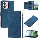 For OPPO Reno14 5G Global Tulips Embossed Leather Phone Case with Lanyard(Blue)