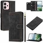 For OPPO Reno14 5G Global Tulips Embossed Leather Phone Case with Lanyard(Black)