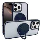 For iPhone 16 Pro Max Semi-Transparent 360 Rotation Holder MagSafe Phone Case(Black)