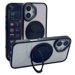 For iPhone 16 Semi-Transparent 360 Rotation Holder MagSafe Phone Case(Black)