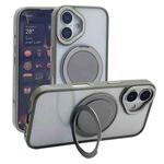 For iPhone 16 Semi-Transparent 360 Rotation Holder MagSafe Phone Case(Grey)