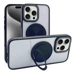 For iPhone 15 Pro Semi-Transparent 360 Rotation Holder MagSafe Phone Case(Black)