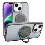 For iPhone 15 Plus / 14 Plus Semi-Transparent 360 Rotation Holder MagSafe Phone Case(Grey)
