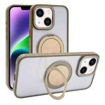 For iPhone 15 Plus / 14 Plus Semi-Transparent 360 Rotation Holder MagSafe Phone Case(Desert Gold)
