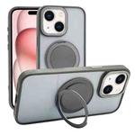 For iPhone 15 Semi-Transparent 360 Rotation Holder MagSafe Phone Case(Grey)
