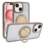 For iPhone 15 Semi-Transparent 360 Rotation Holder MagSafe Phone Case(Desert Gold)