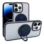 For iPhone 14 Pro Max Semi-Transparent 360 Rotation Holder MagSafe Phone Case(Black)