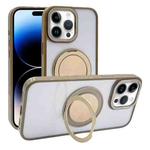 For iPhone 14 Pro Max Semi-Transparent 360 Rotation Holder MagSafe Phone Case(Desert Gold)