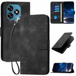 For Oukitel C51 Grid Butterfly Embossed Pattern Leather Phone Case with Lanyard(Black)
