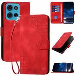 For Motorola Moto G75 5G Grid Butterfly Embossed Pattern Leather Phone Case with Lanyard(Red)
