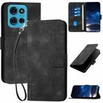 For Motorola Moto G75 5G Grid Butterfly Embossed Pattern Leather Phone Case with Lanyard(Black)