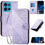 For Motorola Moto G75 5G Grid Butterfly Embossed Pattern Leather Phone Case with Lanyard(Light Purple)