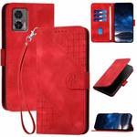 For Motorola Edge 30 Neo Grid Butterfly Embossed Pattern Leather Phone Case with Lanyard(Red)