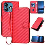 For Oukitel C51 YX0070 Carbon Fiber Buckle Leather Phone Case with Lanyard(Red)