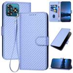 For Oukitel C53 YX0070 Carbon Fiber Buckle Leather Phone Case with Lanyard(Light Purple)