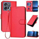 For Motorola Edge 50 Neo YX0070 Carbon Fiber Buckle Leather Phone Case with Lanyard(Red)