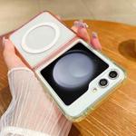 For Samsung Galaxy Z Flip5 Contrast Color Gradient Transparent MagSafe Phone Case(Fluorescent Green + Light Pink)