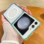 For Samsung Galaxy Z Flip5 Contrast Color Gradient Transparent MagSafe Phone Case(Green + Blue)